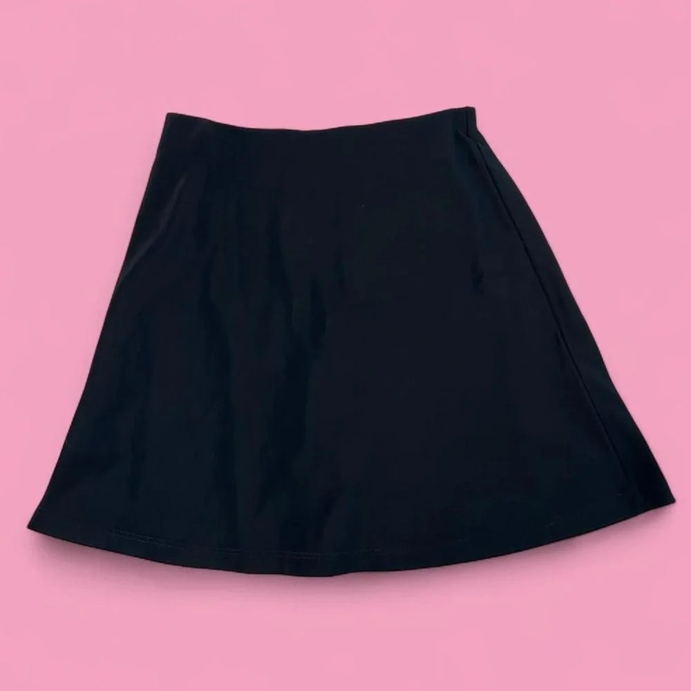 Vintage Y2K Preppy Black Cheer Style Mini Skirt w Button Detail by Elan - Picture 2 of 7